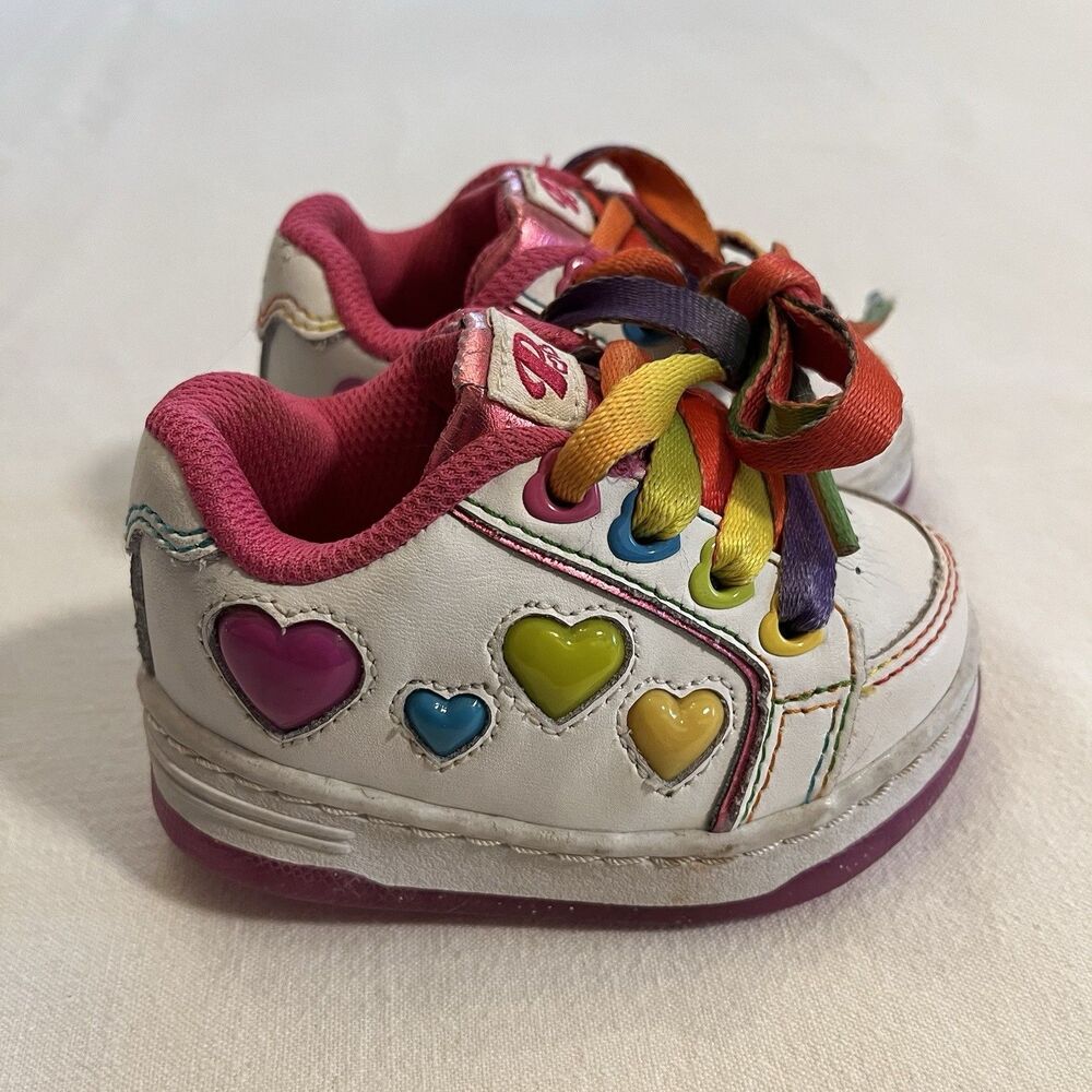 Kurt Geiger London Sneakers White Leather Rainbow Hearts Baby Infant Shoes US 3